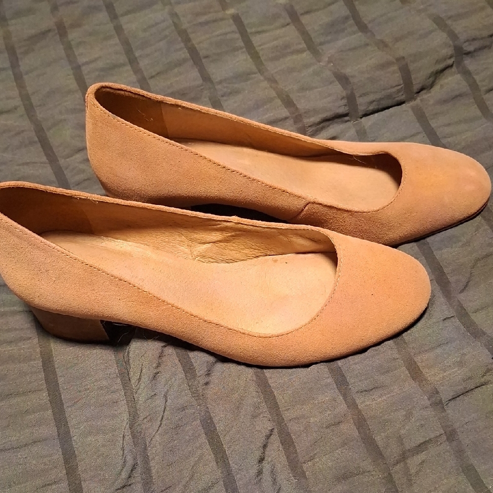 Madewell Peach Suede Low Block Heel Flats